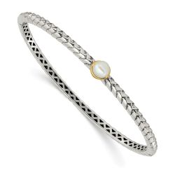 Elara Shey Couture Sterling Silver with 14K Accent 6mm FW Cultured Pearl Hinged Bangle Bracelet