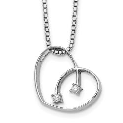 Gilded Magnolia White Ice Sterling Silver Rhodium-plated 18 Inch Diamond Open Heart Necklace with 2 Inch Extender