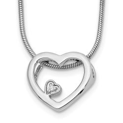 Shimmering Aurora White Ice Sterling Silver Rhodium-plated 18 Inch Diamond Open Heart Necklace with 2 Inch Extender