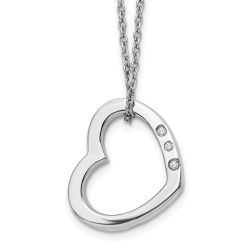 Clean Orchid White Ice Sterling Silver Rhodium-plated 18 Inch Diamond Open Heart Necklace with 2 Inch Extender