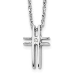 Azure Lotus White Ice Sterling Silver Rhodium-plated 18 Inch Diamond Cross Necklace with 2 Inch Extender