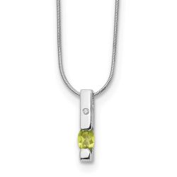 Warm Sky Dawn Harbor White Ice Sterling Silver Rhodium-plated 18 inch Diamond and Peridot Necklace with 2 inch Extender
