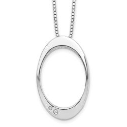 Polished Ash White Ice Sterling Silver Rhodium-plated 18 Inch Diamond Open Oval Necklace with 2 Inch Extender