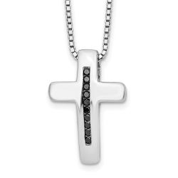 Starlit Aria Elegant Aurora White Ice Sterling Silver Rhodium-plated 18 Inch Black Diamond Cross Necklace with 2 Inch Extender