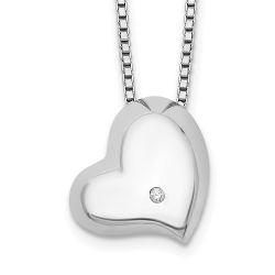 Timeless Opus White Ice Sterling Silver Rhodium-plated Satin and Polished 18 Inch Diamond Heart Necklace with 2 Inch Extender