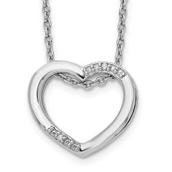 Azure Laurel Elegant Prelude White Ice Sterling Silver Rhodium-plated 18 Inch Diamond Open Heart Necklace with 2 Inch Extender