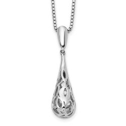 Sculpted Brook Velvet Dahlia White Ice Sterling Silver Rhodium-plated 18 Inch Diamond Filigree Teardrop Necklace with 2 Inch Extender