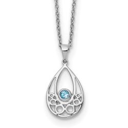 Minimal Sonata Winter Birch White Ice Sterling Silver Rhodium-plated 18 Inch Blue Topaz Necklace with 2 Inch Extender
