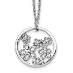 Sunlit Shore Majestic Star White Ice Sterling Silver Rhodium-plated 18 Inch Diamond Flower Necklace with 2 Inch Extender