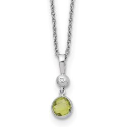 Sculpted Breeze Clean Moon White Ice Sterling Silver Rhodium-plated 18 inch Diamond and Peridot Necklace with 2 inch Extender