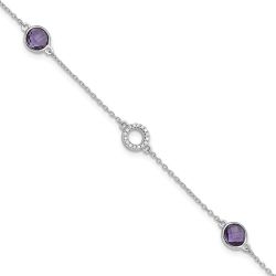 Aurum White Ice Sterling Silver Rhodium-plated 6.25 inch Diamond and Amethyst  Bracelet plus 1 inch extender