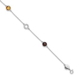 Aurum White Ice Sterling Silver Rhodium-plated Diamond, Citrine, Garnet 6.25 inch Bracelet plus 1inch Extender