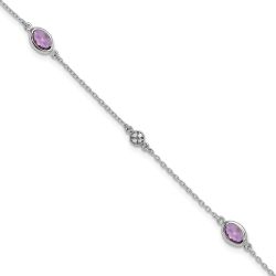 Caden White Ice Sterling Silver Rhodium-plated 7.5 Inch Amethyst and Diamond  Bracelet with 1.25 Inch Extender