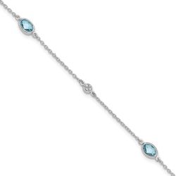 Rhea White Ice Sterling Silver Rhodium-plated 7.5 inch Diamond and Blue Topaz Bracelet with 1.25  inch Extender