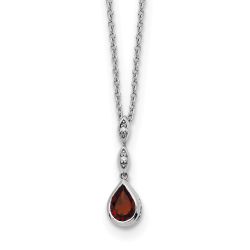 Lily White Ice Sterling Silver Rhodium-plated 18 inch Diamond and Garnet Teardrop Necklace with 2 inch Extender