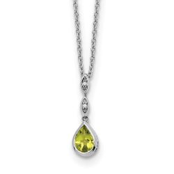 Shimmering Rose White Ice Sterling Silver Rhodium-plated Diamond and Peridot Teardrop 18 inch Neckalce with 2 inch Extender