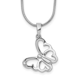 Refined Stream Serene Wren White Ice Sterling Silver Rhodium-plated 18 Inch Diamond Butterfly Necklace  with 2 Inch Extender