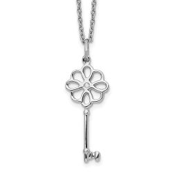 Subtle Lotus White Ice Sterling Silver Rhodium-plated 18 Inch Diamond Flower Key Necklace with 2 Inch Extender