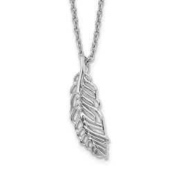 Elm White Ice Sterling Silver Rhodium-plated 18 Inch Diamond Feather Necklace with 2 Inch Extender
