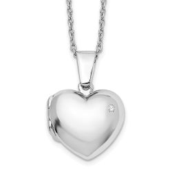 Whisper Lotus White Ice Sterling Silver Rhodium-plated 18 Inch Diamond Heart Locket Necklace with 2 Inch Extender