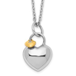 Amber Rose White Ice Sterling Silver Rhodium-plated Gold-tone 18 Inch Diamond Double Heart Necklace with 2 Inch Extender