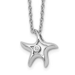 Brilliant Sun White Ice Sterling Silver Rhodium-plated 18 Inch Diamond Starfish Slide Pendant Necklace with 2 Inch Extender