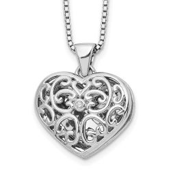 Whisper Prelude White Ice Sterling Silver Rhodium-plated 18 Inch Diamond Filigree Heart Locket Necklace with 2 Inch Extender