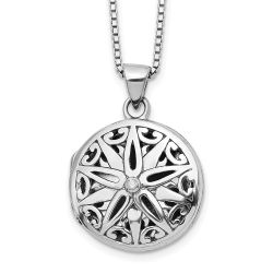 Refined Rose Modern Moon White Ice Sterling Silver Rhodium-plated 18 Inch Diamond Star Round Locket Necklace with 2 Inch Extender