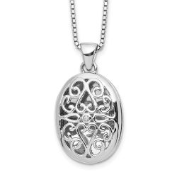 Golden Elm Sunlit Elm White Ice Sterling Silver Rhodium-plated 18 Inch Diamond Filigree Oval Locket Necklace with 2 Inch Extender