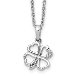 Silken Serenade White Ice Sterling Silver Rhodium-plated 18 Inch Diamond Clover Necklace with 2 Inch Extender
