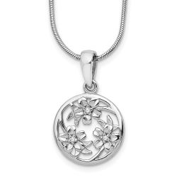 Sapphire Comet White Ice Sterling Silver Rhodium-plated 18 Inch Diamond Flower Necklace with 2 Inch Extender