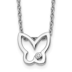 Sleek Grove Quiet Lotus White Ice Sterling Silver Rhodium-plated 18 Inch Diamond Butterfly Necklace with 2 Inch Extender