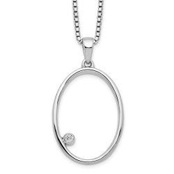 Moonlit River Gleaming Zephyr White Ice Sterling Silver Rhodium-plated 18 Inch Diamond Open Oval Necklace with 2 Inch Extender