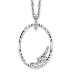 Calm Oak Polished Halo White Ice Sterling Silver Rhodium-plated 18 Inch Diamond Open Oval Necklace with 2 Inch Extender