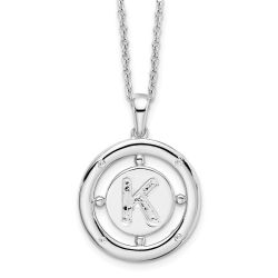 Pure Pebble Tranquil Stream White Ice Sterling Silver Rhodium-plated 18 Inch Diamond Letter K Initial Necklace with 2 Inch Extender