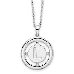 Dawn Ember Moonlit Lily White Ice Sterling Silver Rhodium-plated 18 Inch Diamond Letter L Initial Necklace with 2 Inch Extender