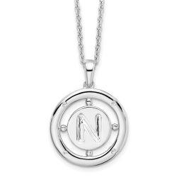 Bold Moon Calm Lotus White Ice Sterling Silver Rhodium-plated 18 Inch Diamond Letter N Initial Necklace with 2 Inch Extender