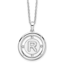  Violet Noble Iris White Ice Sterling Silver Rhodium-plated 18 Inch Diamond Letter R Initial Necklace with 2 Inch Extender