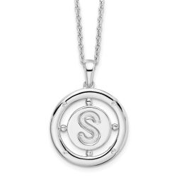 Spring Valley Elegant Oak White Ice Sterling Silver Rhodium-plated 18 Inch Diamond Letter S Initial Necklace with 2 Inch Extender