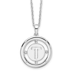 Sapphire Brook White Ice Sterling Silver Rhodium-plated 18 Inch Diamond Letter T Initial Necklace with 2 Inch Extender