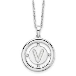 Classic Camellia White Ice Sterling Silver Rhodium-plated 18 Inch Diamond Letter V Initial Necklace with 2 Inch Extender