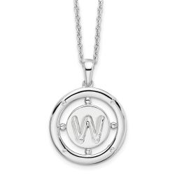 Cedar White Ice Sterling Silver Rhodium-plated 18 Inch Diamond Letter W Initial Necklace with 2 Inch Extender