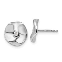 Clover Spark White Ice Sterling Silver Rhodium-plated Diamond Wavy Disk Post Earrings