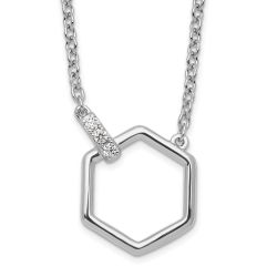 Satin Anthem White Ice Sterling Silver Rhodium-plated 18 Inch Diamond Hexagon Necklace