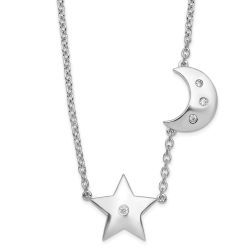 Silken Violet White Ice Sterling Silver Rhodium-plated 18 Inch Diamond Star and Moon Necklace
