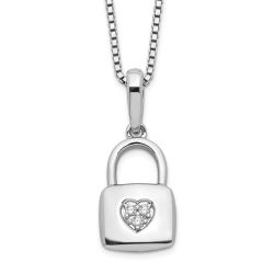 Autumn Anthem Sleek Solstice White Ice Sterling Silver Rhodium-plated 18 Inch Diamond Heart Lock Necklace with 2 Inch Extender