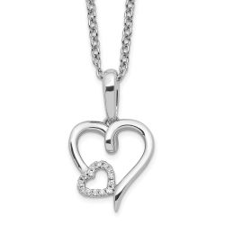 Soft Camellia Radiant Jasmine White Ice Sterling Silver Rhodium-plated 18 Inch Diamond Hearts Necklace with 2 Inch Extender