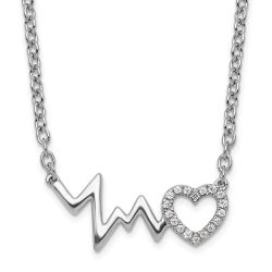 Sleek Prelude Timeless Serenade White Ice Sterling Silver Rhodium-plated 18 Inch Diamond Heart with Heartbeat Necklace