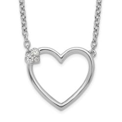 Polished Garden Brilliant Equinox White Ice Sterling Silver Rhodium-plated 18 Inch Diamond Open Heart Necklace