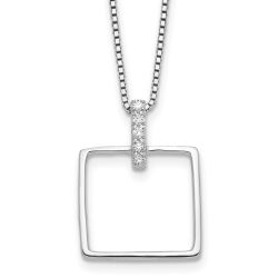 Graceful Mesa Iridescent Magnolia White Ice Sterling Silver Rhodium-plated 18 inch Diamond Open Square Necklace plus 2 inch Extention